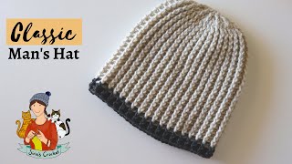 Crochet Classic Mens Hat  Beanie Tutorial [upl. by Tnaryb]