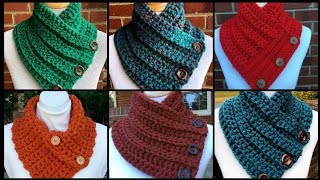 Crochet Button Cowl Super Bulky Boston Harbor Scarf Crochet Chunky Wood Buttons Neck Warmer Color [upl. by Verna]