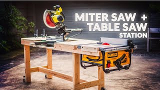 Simple but Highly Functional WORKBENCH with Table Saw and Miter Saw Stations [upl. by Einalem]