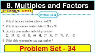 Problem set 34 Multiples and Factors Chapter 8 5th standard Math  Problem Set 34 Chapter 8 math [upl. by Bunns]