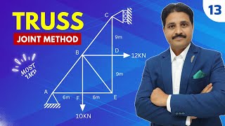 TRUSS BY JOINT METHOD SOLVED PROBLEM 13 IN ENGINEERING MECHANICS IN HINDI TIKLESACADEMYOFMATHS [upl. by Eceinhoj]