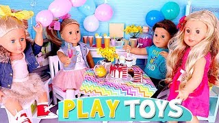 American Girl Dolls Party Baking Cupcakes  Play Toys creative story [upl. by Giff]