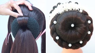 easy juda hairstyle with gajra  hairstyle for saree  bun hairstyle  ladies hair style [upl. by Ayital]