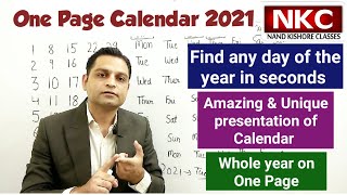 One Page Calendar 2021  Amazing amp Unique presentation of Calendar  Whole year on One Page [upl. by Akeyla]