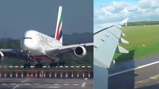 Airbus A380 Düsseldorf Hard Crosswind Landing  Out and Inside video [upl. by Sheldon]