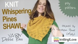 knit Whispering Pines SHAWL pattern by A Homespun House  Debbie Bliss yarn  FO  knittingILove [upl. by Evans731]