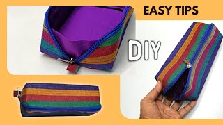 Open Wide Zippered Pouch Tutorial  Tray Type Pencil Case With A Wide Bottom Sewing Tips [upl. by Eednarb]