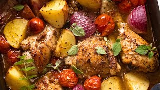 Mediterranean Baked Chicken Dinner Lemon Garlic Chicken Potato Bake [upl. by Ayanaj]