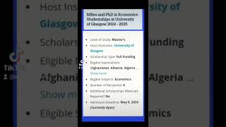 MRes and PhD in Economics Studentships at University of Glasgow 2024  2025 l Study in Uk l Uk visa [upl. by Maia]