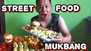 Nepal Street Food Mukbang🔥 Eating Buff MoMo With Chutney Chicken Burger Thicheko aalu Mukbang🔥 [upl. by Nosrac944]